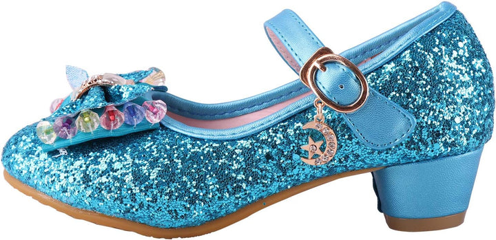 Prinzessin Schuhe Mädchen Glitzer ELSA Stöckelschuhe mit Absatz Ballerina für Party Karneval Verklei