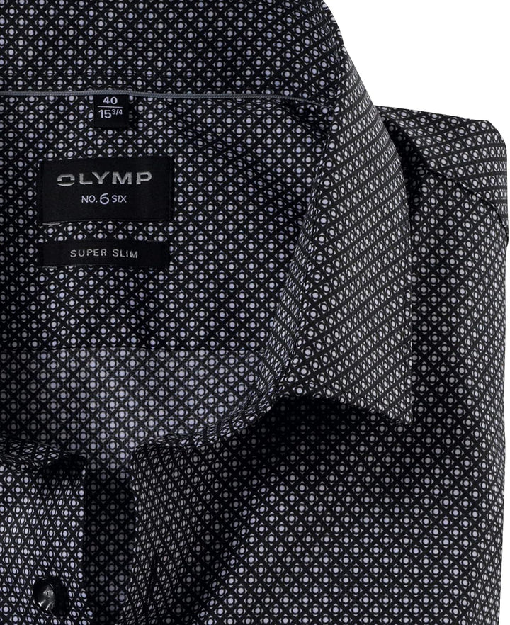 OLYMP Herren Businesshemd Langarm No. Six,Rotationsdruck,super Slim,Modern Kent 40 Schwarz 68, 40 Sc
