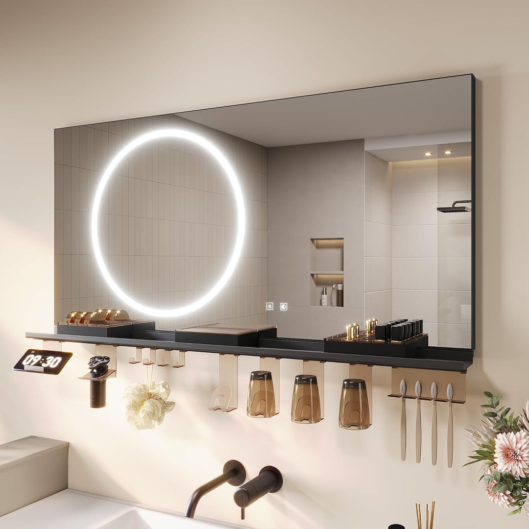 SONNI Badezimmerspiegel mit Beleuchtung 120x60 cm, LED Badspiegel mit Ablage 120cm, 3 einstellbare L