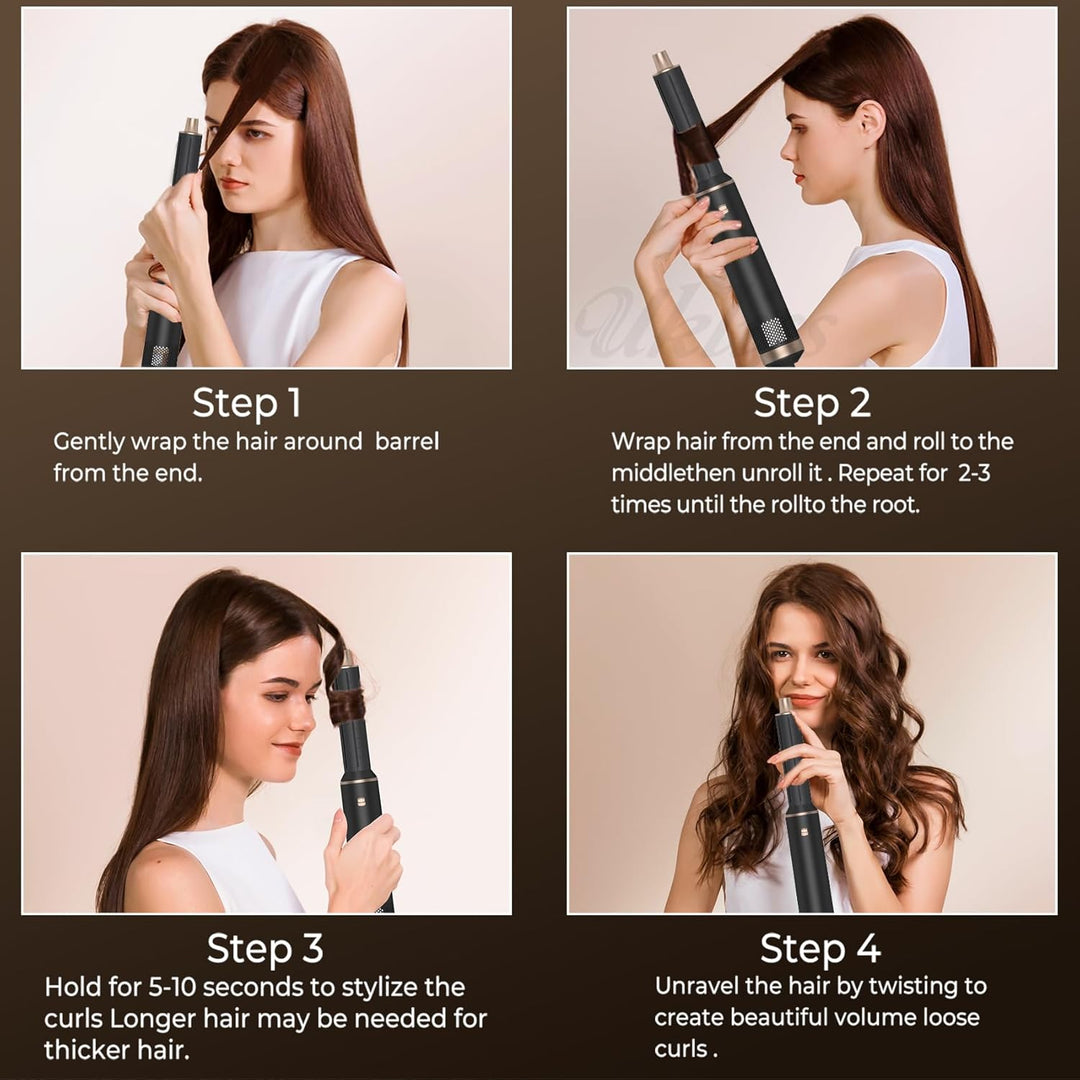5 in 1 Airstyler 1000W Warmluftbürste Set Haarstyler Rundbürstenföhn, Lockenstab Automatisch, Glätte