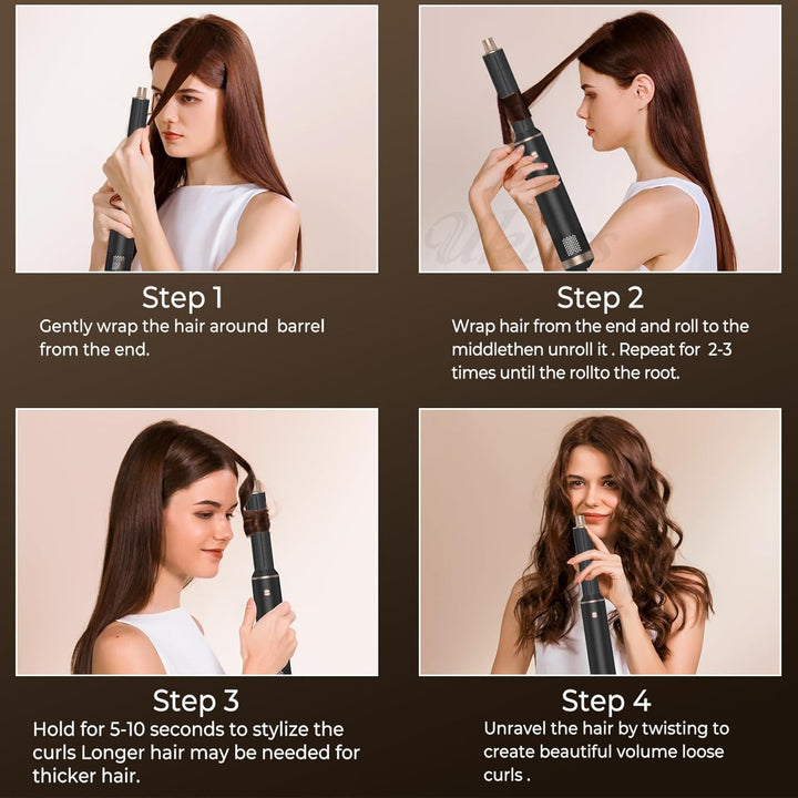 5 in 1 Airstyler 1000W Warmluftbürste Set Haarstyler Rundbürstenföhn, Lockenstab Automatisch, Glätte