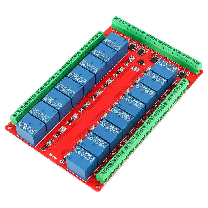 Relaisplatine, 16-Kanal-Relaismodul Schnittstellenplatine High Low Level Trigger DC 5/12/24V Schnitt
