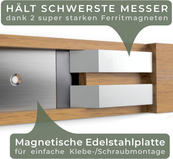 WALDWERK Magnetleiste Messer (40x5cm) - Magnetleiste aus edlem Akazienholz - Messerhalter magnetisch