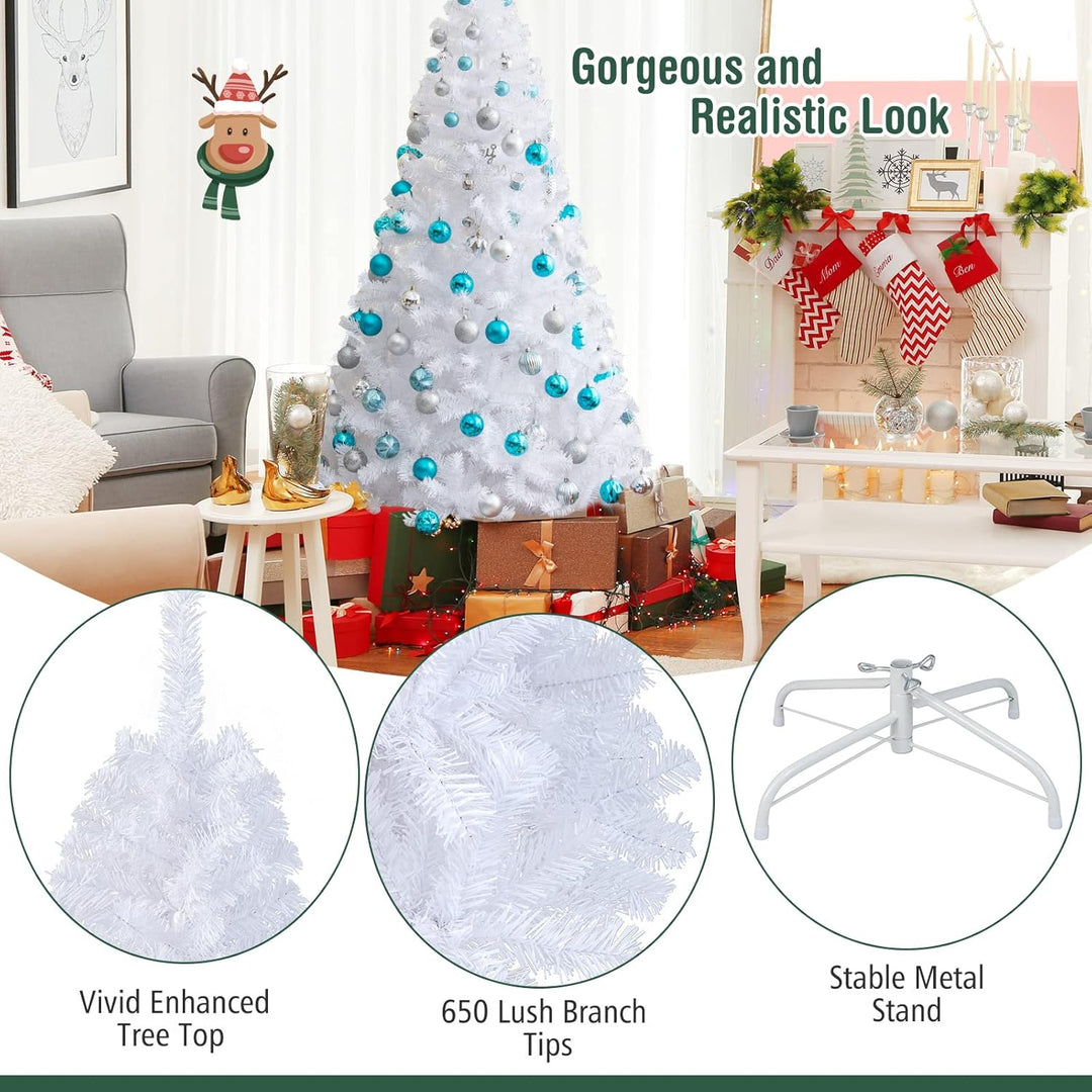 DREAMADE 150/180/210/240cm Weihnachtsbaum Weiss, Künstlicher Tannenbaum mit Metallständer, Christbau