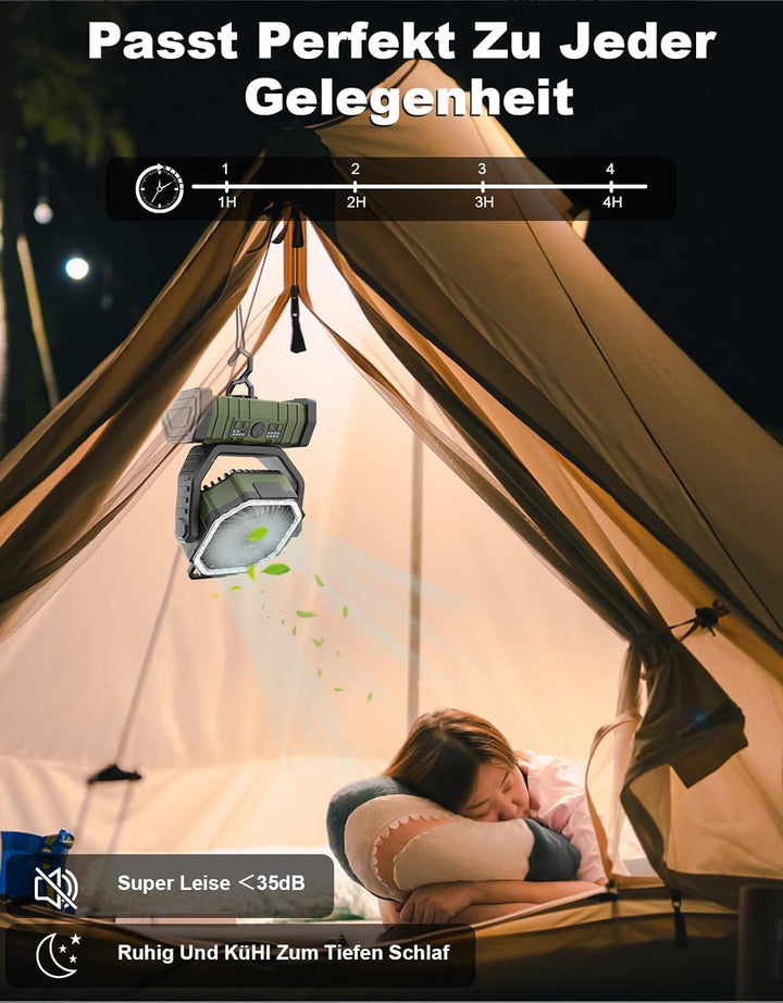 Richday Ventilator mit LED-Laterne 4 Geschwindigkeiten Camping Ventilator Leise Ventilator 20000mAh