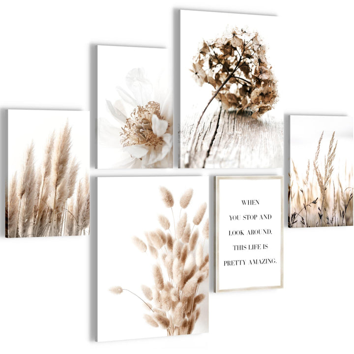 Novart Bilder Set - AUFHÄNGFERTIG - KEIN EXTRA RAHMEN BENÖTIGT - Boho Modern Beige - Wohnzimmer Schl