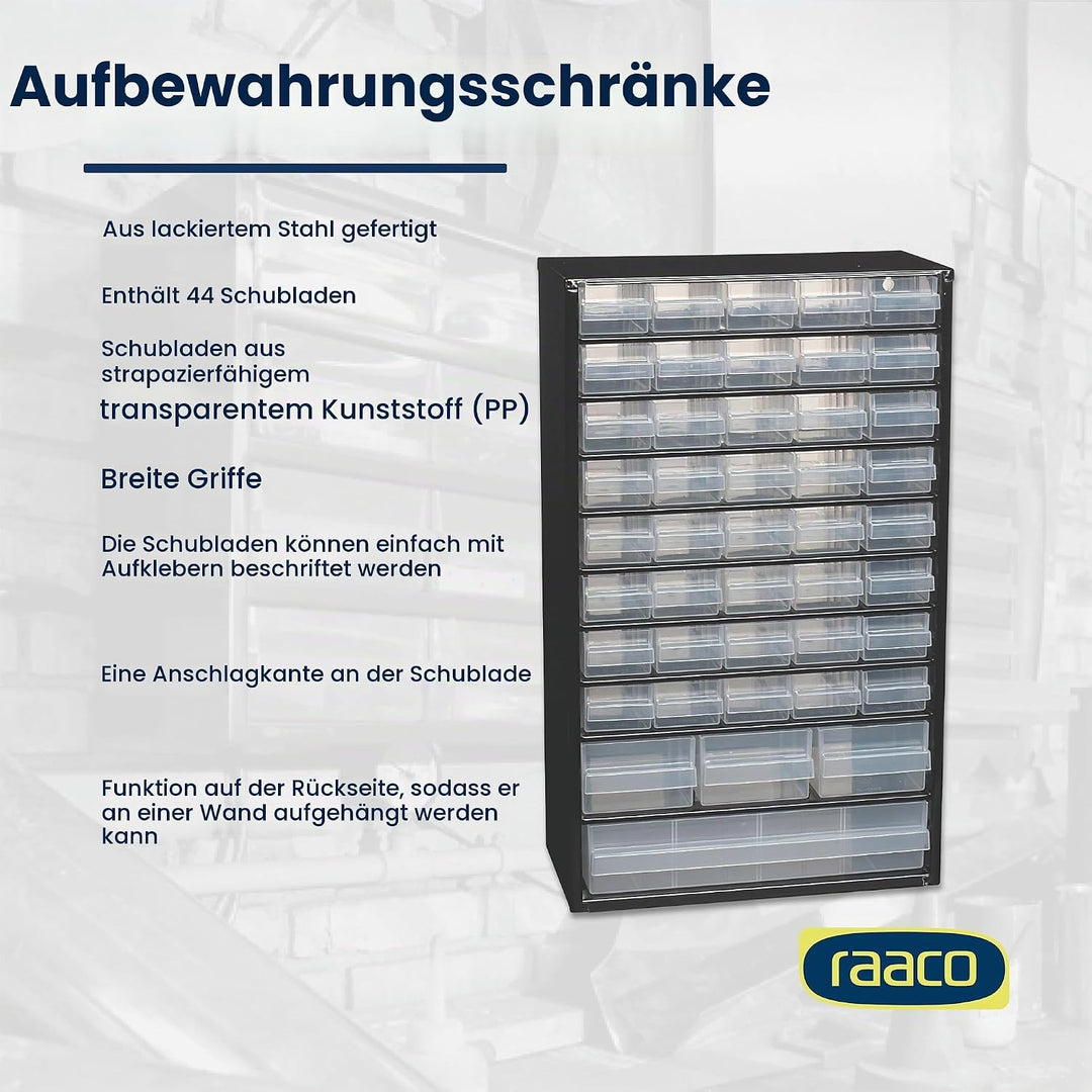 RAACO Stahlmagazin m.44Fächern schwarz m.Auszugsicherung