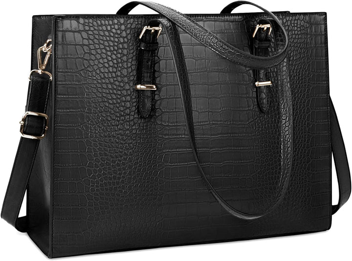 Lubardy Handtasche Damen Shopper Damen Gross Schwarz Laptop Tasche 15.6 Zoll Elegant PU Leder Umhäng