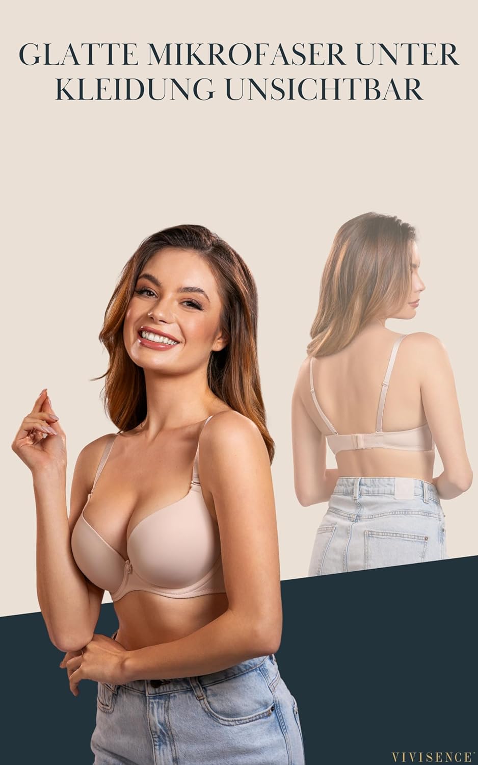 VIVISENCE BH Damen Mit Bügel Gepolsterte Push-Up BH Klassisch Glatte Mikrofaser Elegant Spitze Netz,