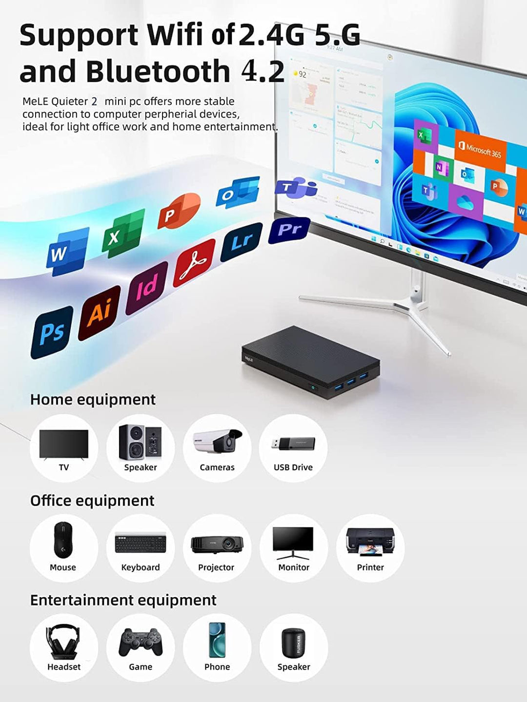 MeLE Quieter2Q Lüfterlos Mini PC Windows 11 Pro Celeron J4125 4GB 64GB Mini PC Quad Core Mini Deskto