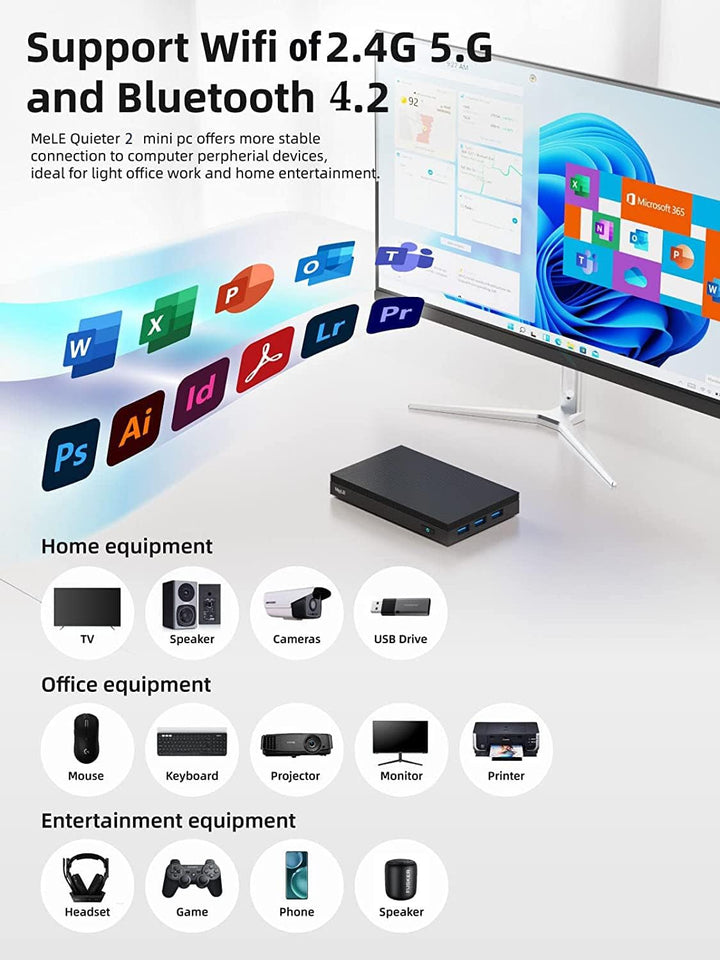MeLE Quieter2Q Lüfterlos Mini PC Windows 11 Pro Celeron J4125 4GB 64GB Mini PC Quad Core Mini Deskto