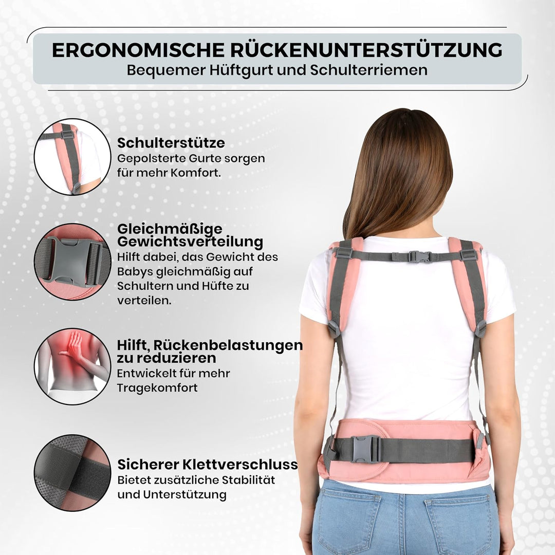 Babytrage mit Hüftsitz – Ergonomisch & Atmungsaktiv, Front- und Hüfttrage für Babys und Kleinkinder