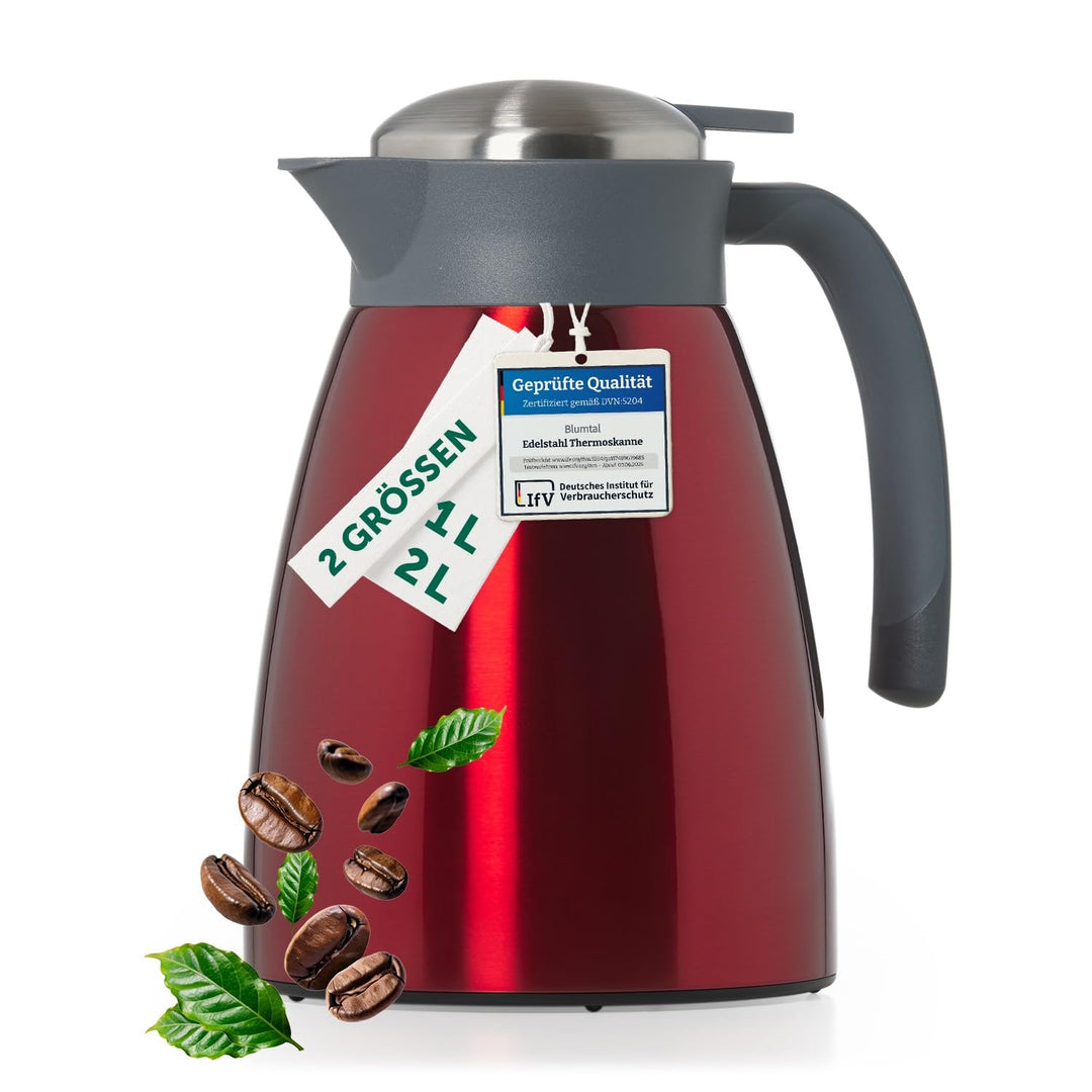 Blumtal Thermoskanne 1l - BPA-freie Teekanne mit Quick Tip Verschluss - auslaufsichere Kaffeekanne t