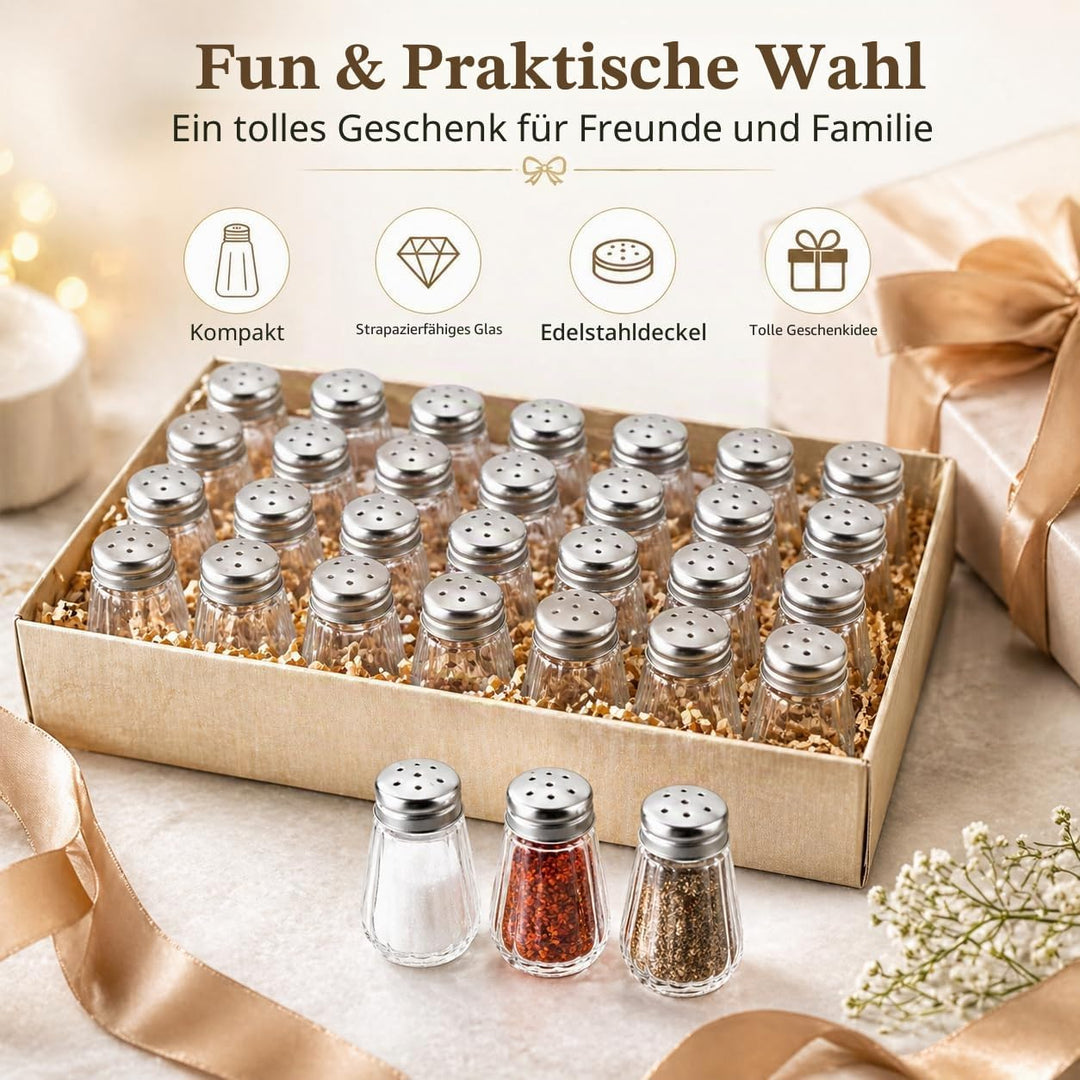 30 Mini Salzstreuer - Salz und Pfeffermühle, Mini Salzstreuer für unterwegs, Perfekt für Camping und