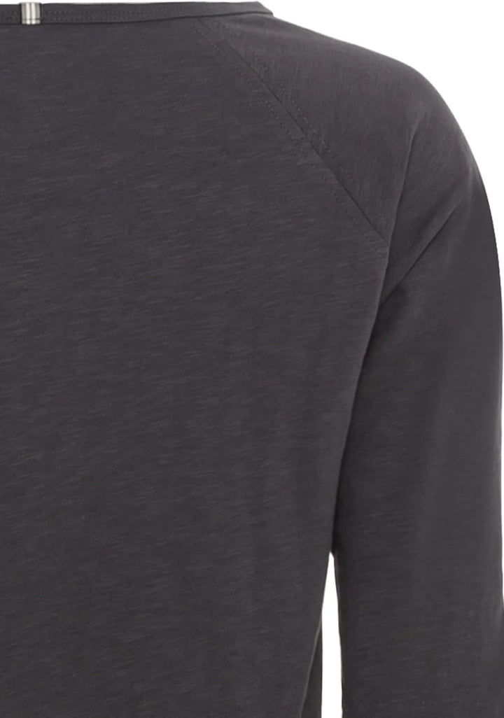 camel active Damen Basic Langarm T-Shirt mit Rundhalsausschnitt aus Reiner Baumwolle, Dunkelgrau