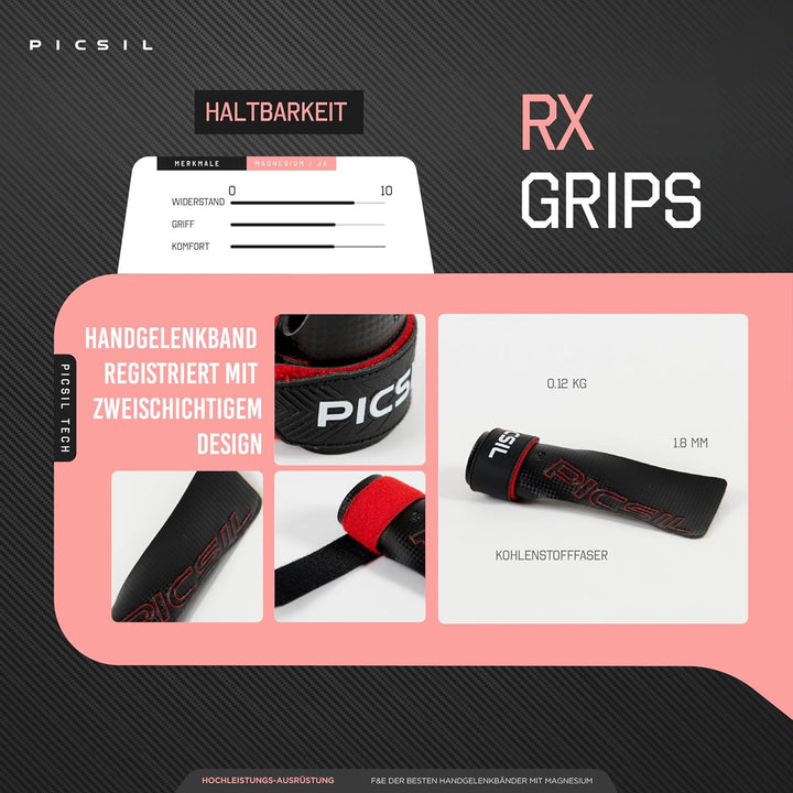 PICSIL RX Hand Grips – Profi‑Griffpolster aus Carbonfaser in Profi‑Qualität, Chalk‑kompatibel & Hand