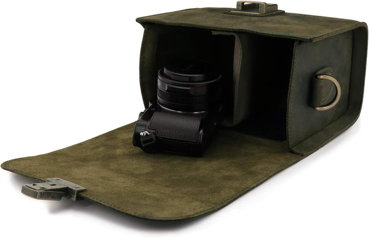 MegaGear Pebble Kameratasche - Kuriertasche aus echtem Leder für Spiegellose, Sofortbild- und DSLR K