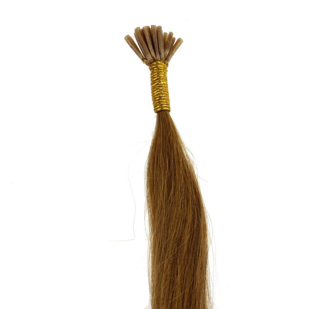 hair2heart 200 x Microring I-Tip Extensions aus Echthaar, 50cm, 1g Strähnen, glatt - Farbe 12 honigb