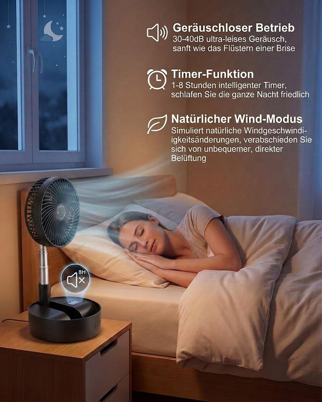 Leise 8" Tragbarer Standventilator mit Fernbedienung, 8000mAh Akku Aufladbar USB C Tischventilator,
