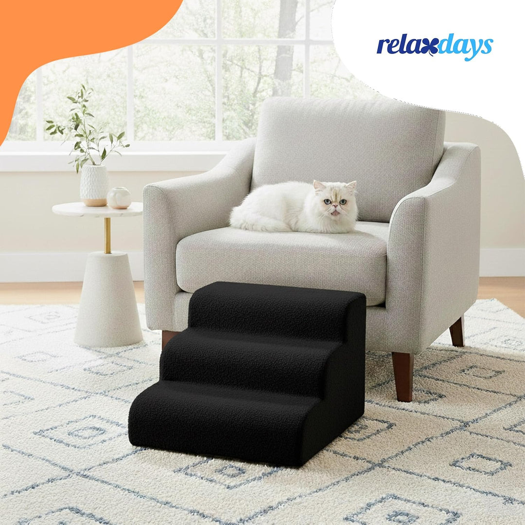 Relaxdays Hundetreppe, 3 Stufen, HxBxT: 35 x 35 x 56 cm, rutschfest, Stoffbezug, Haustiertreppe Bett
