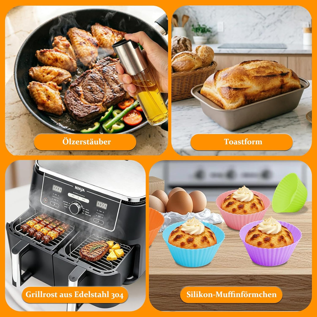Airfryer Zubehör für Ninja Foodi Max Dual Zone AF500EU AF400EU AF400EUCP 7,6L-10,4L,25 Stück Airfrye