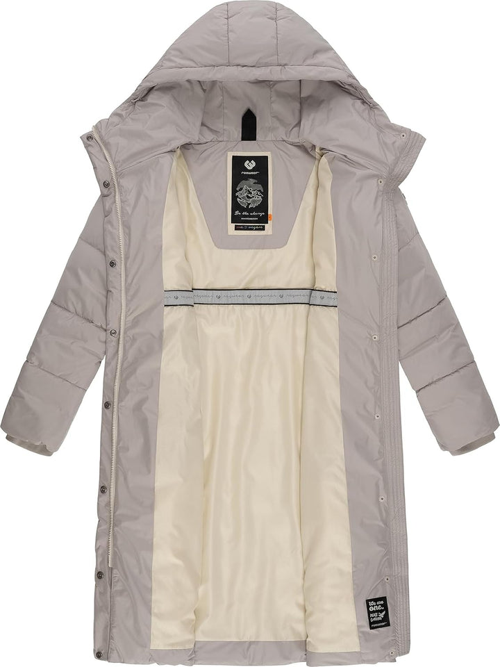 Ragwear Damen Winterjacke Langer Regenmantel Steppmantel wasserdicht warm gefüttert mit Kapuze Sumin