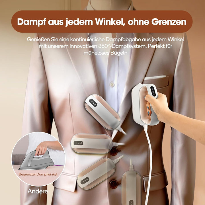 Newbealer Kleines Dampfbügeleisen, 1200W Reise Bügeleisen Dampf, 3 Dampfeinstellungen, Antihaft-Sohl