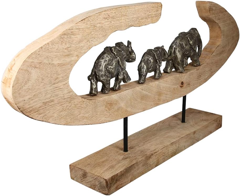Casablanca Dekofigur Indoor - Gilde Aluminium Mangoholz - Elefanten Familie - Skulptur Statue Dekora
