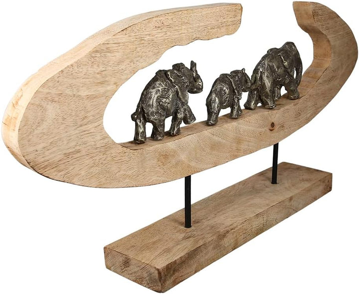 Casablanca Dekofigur Indoor - Gilde Aluminium Mangoholz - Elefanten Familie - Skulptur Statue Dekora