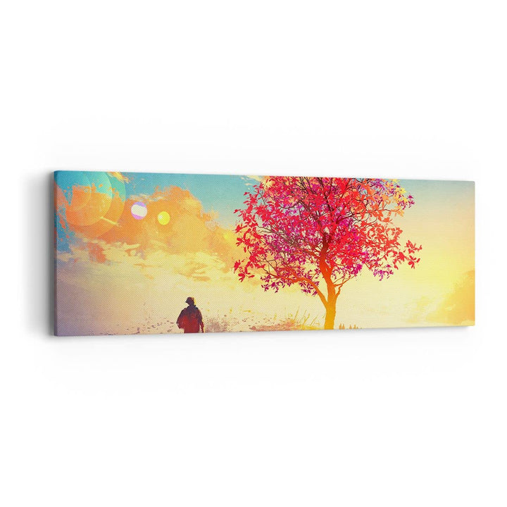 Panorama Bilder auf Leinwand Baum Wiese Feld Leinwandbild mit Rahmen 90x30cm Wandbilder Dekoration W