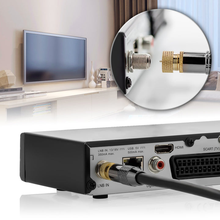 deleyCON 7,5m SAT Antennenkabel Satellitenkabel Koaxialkabel - HDTV Full HD - F-Stecker 90° Grad Gew