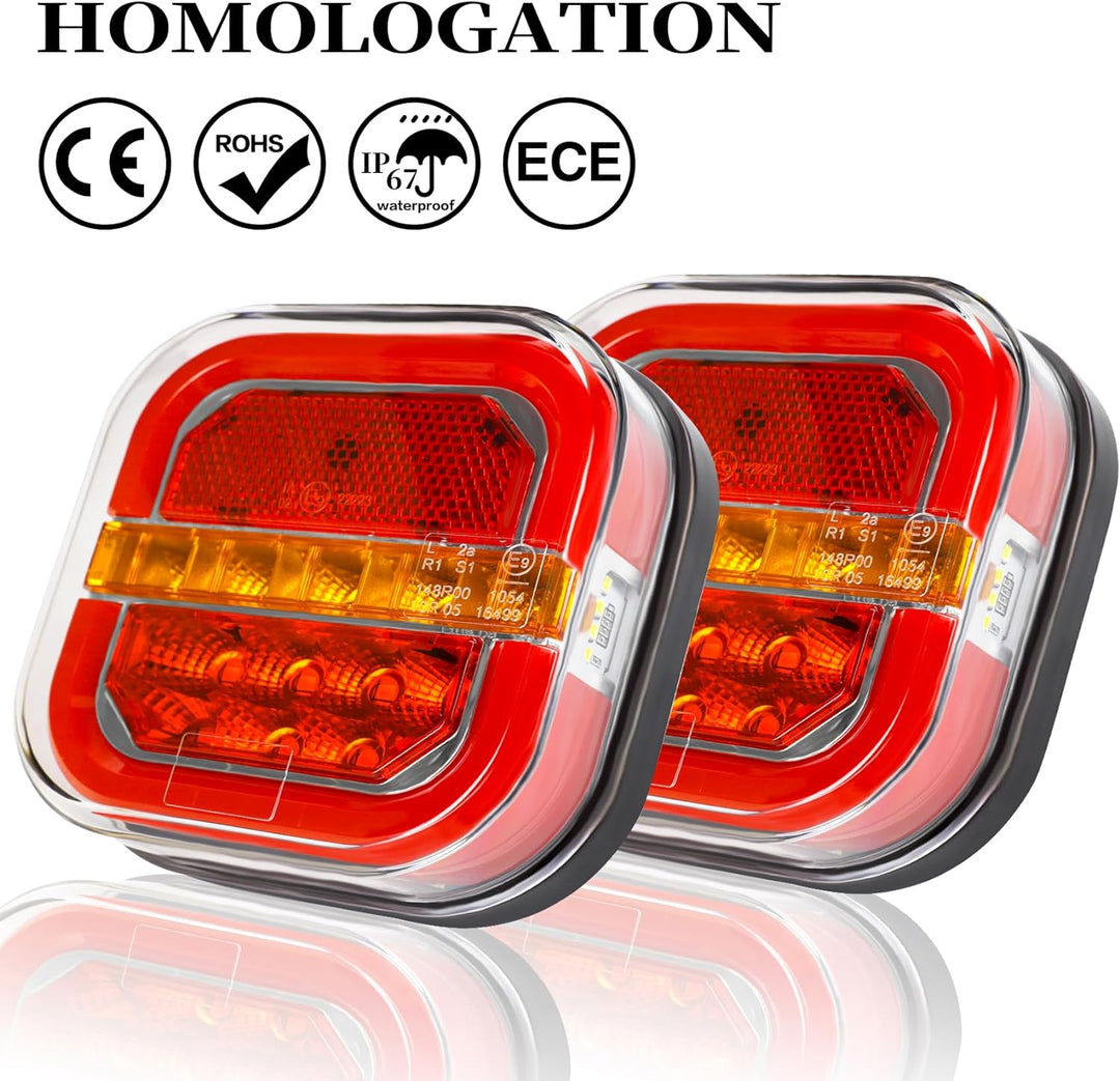 AOHEWEI 12/24 V 2 Stück LED-Anhänger-Rückleuchten, wasserdichter Bremspositionslampe, dynamischem Bl