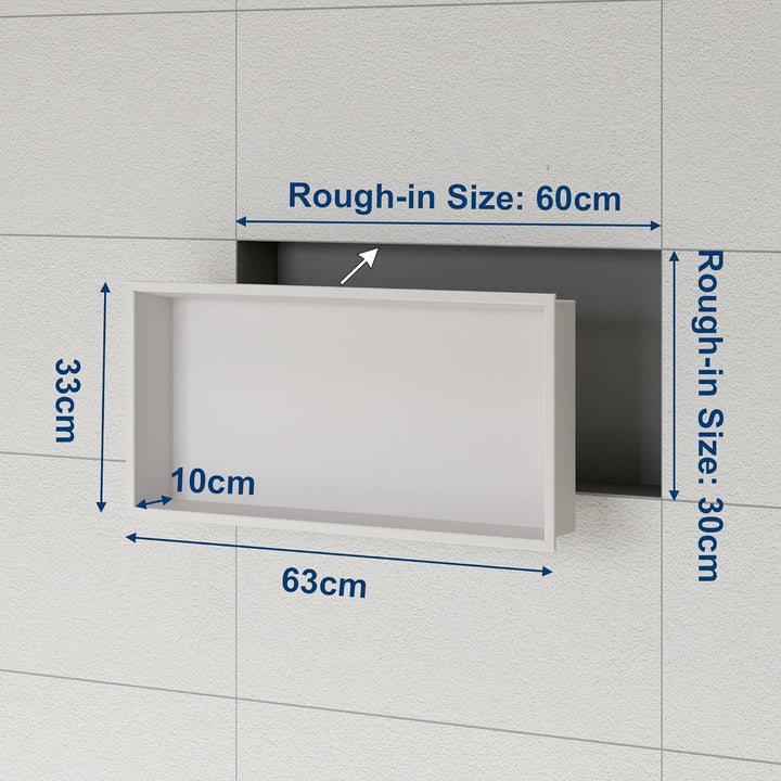 Neohomee Wandnische Dusche Edelstahl mit RGB LED-Licht, Eingebettete Duschnische Weiss Einzelregal L