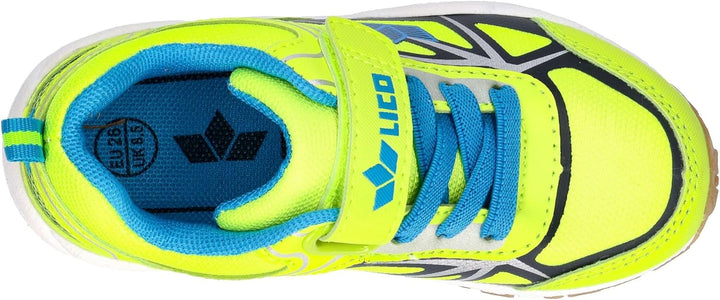 Lico Salford VS Unisex - Kinder Hallenturnschuhe 27 EU Lemon Marine Petrol, 27 EU Lemon Marine Petro