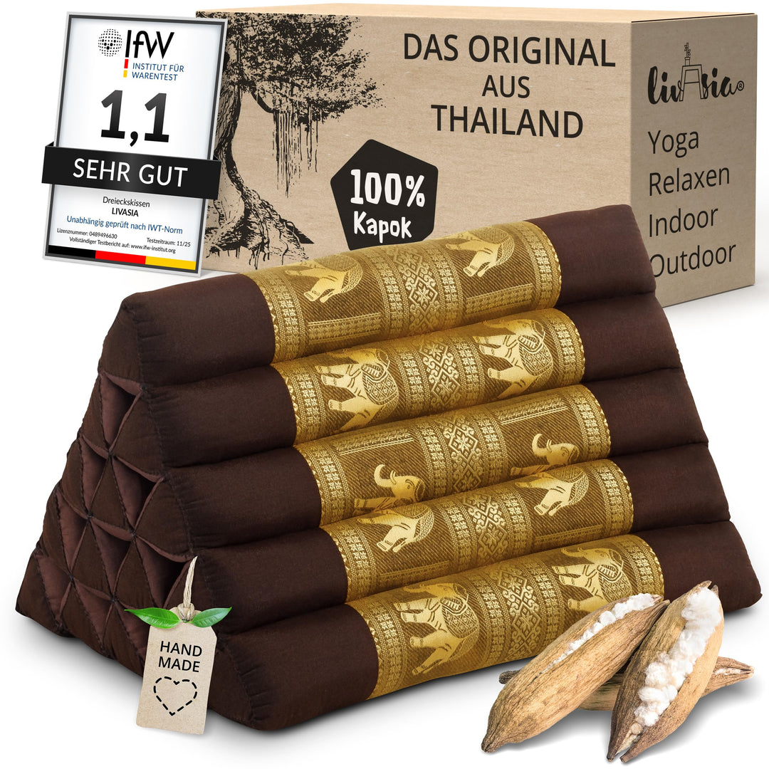 livasia Rückenstützkissen extrahoch mit Thaiseide - 38x55x35cm - Dreieckskissen für Garten/Balkon, K