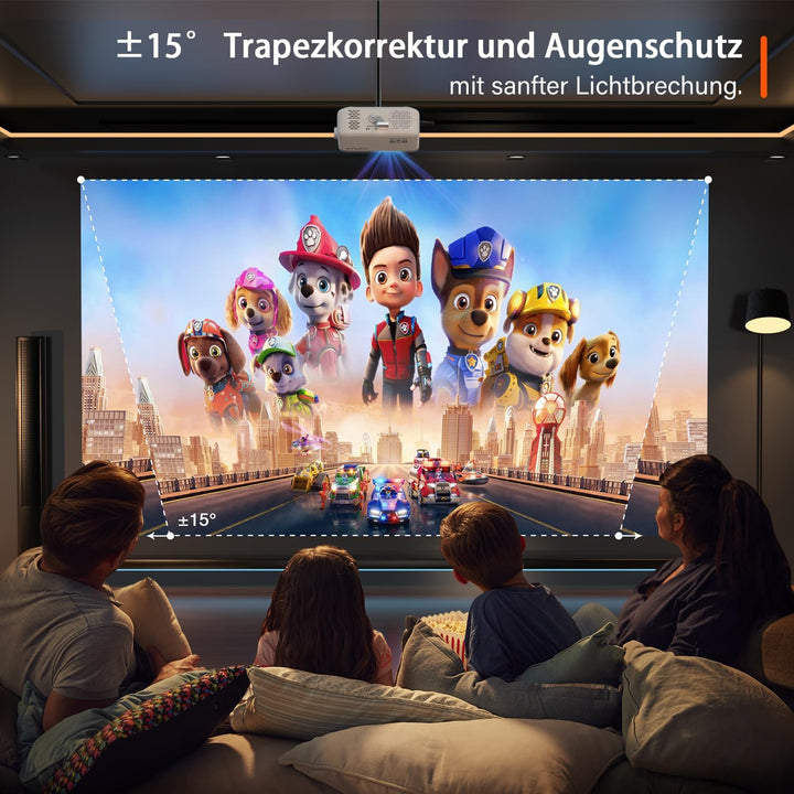 Mini Beamer, VOPLLS 17000L Full HD 1080P Unterstützt, Tragbar Video Projector mit 50% Zoom, Heimkino