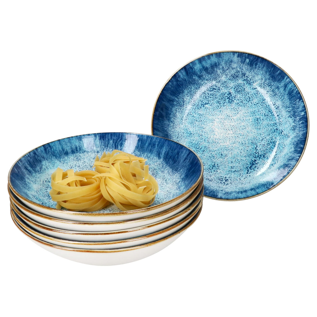MamboCat Marina 6er Set Suppenteller I 450ml I blaue Porzellan-Teller maritimem Design für 6 Persone