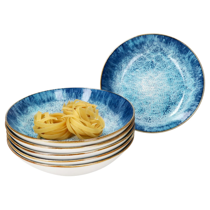 MamboCat Marina 6er Set Suppenteller I 450ml I blaue Porzellan-Teller maritimem Design für 6 Persone