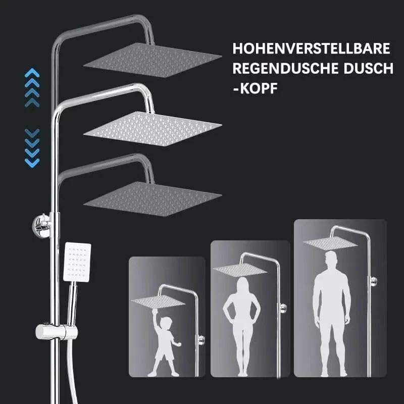 Thermostat Regendusche Komplettset Chrom Edelstahl Duscharmatur mit 20cm Überkopfbrause Höhenverstel
