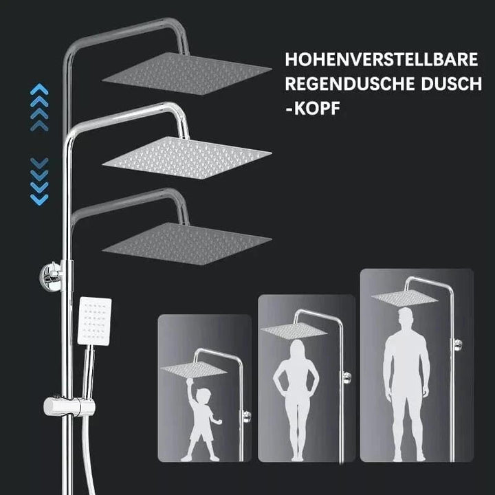 Thermostat Regendusche Komplettset Chrom Edelstahl Duscharmatur mit 20cm Überkopfbrause Höhenverstel