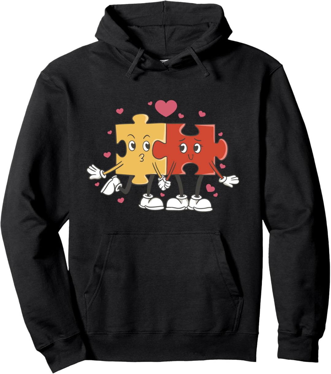 Offizielles Puzzleteil mit Liebes-Cartoon-Motiv zum Valentinstag Pullover Hoodie