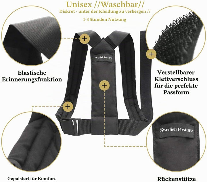 Swedish Posture Haltungstrainer und Geradehalter Flexi Rückentrainer M-L schwarz, M-L schwarz