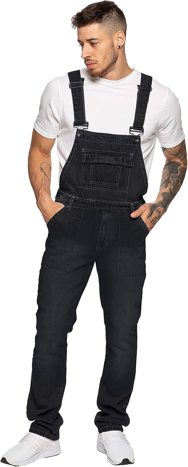 989Zé ENZO Latzhose für Herren, Jeansblau, Arbeitsmode, Latzhose, lässiger Overall, Jeans, Taillengr