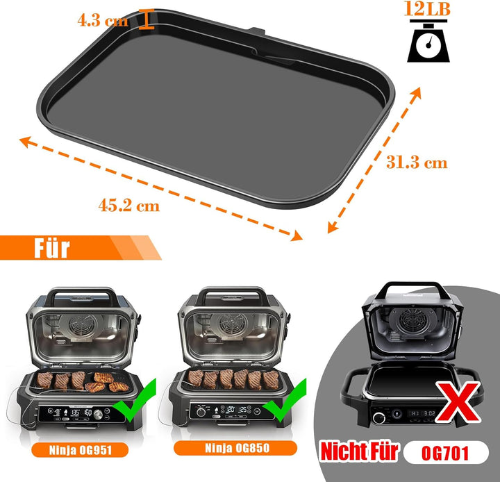 GFTIME Gusseiserne Grillplatte für Ninja Woodfire Pro XL, OG800 und OG900 Serie (OG850/OG901), Outdo