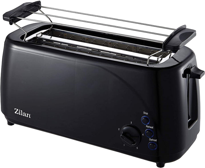 Zilan, Langschlitz-Toaster, 4 Scheiben Toastautomatik, XXL, 5 Bräunungsstufen, Brot-Auftaufunktion,