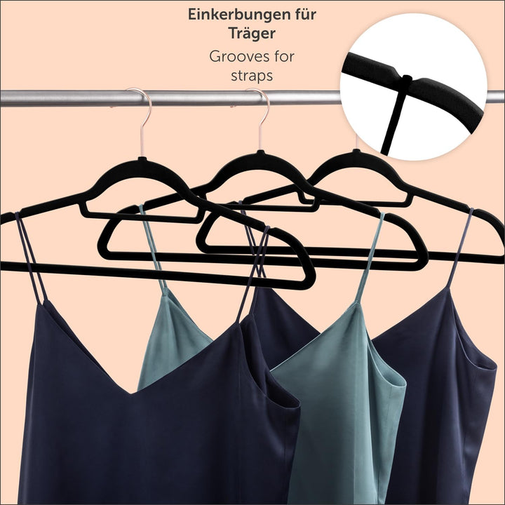 Blumtal Kleiderbügel 50 Stück - Kleiderbügel Samt 360° drehbar und belastbar - Kleiderbügel platzspa