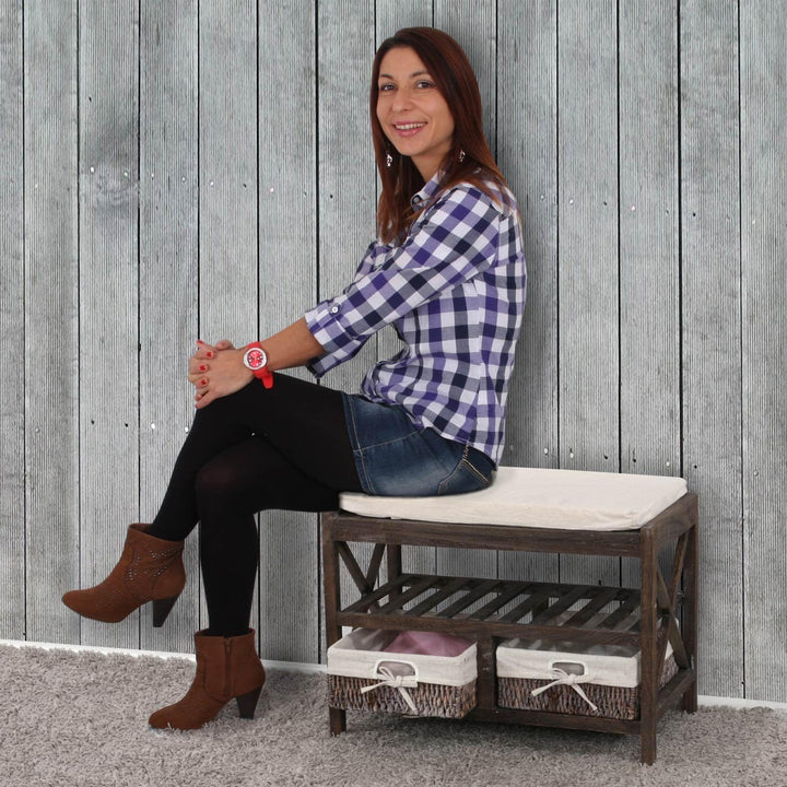 Mendler Schuhregal HWC-C48, Sitzbank Schuhablage, Shabby-Look Vintage 45x65x34cm - grau, Grau