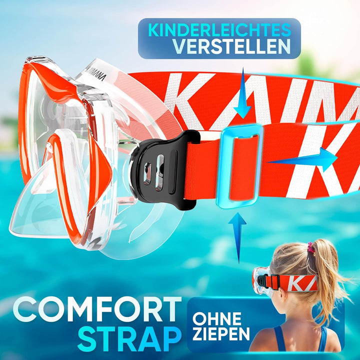 KAIMANA® Taucherbrille Kinder inkl. gratis Tragetasche | ab 3 Jahre | extra Bequeme Taucherbrille mi