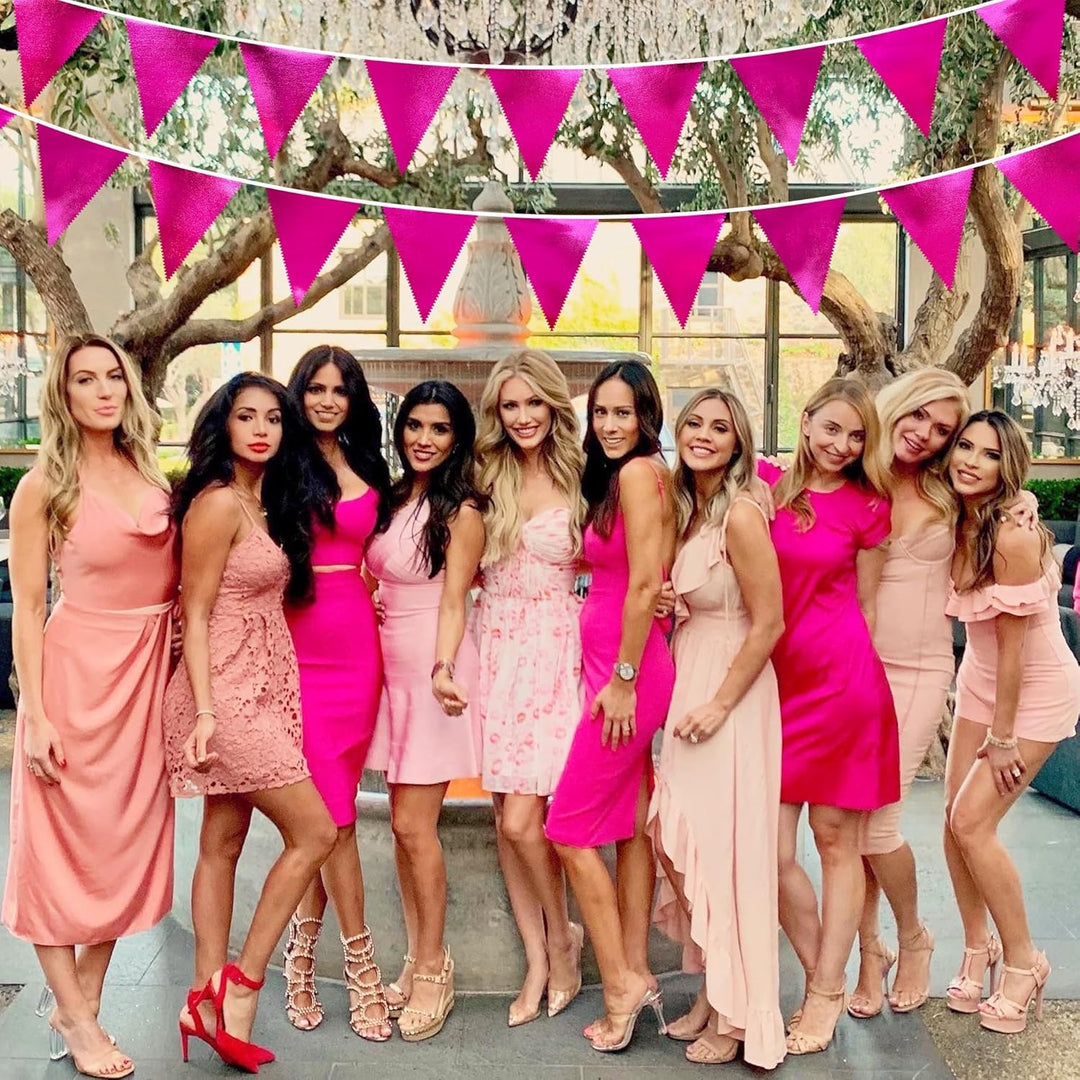 32Fuss Pinkfarbene Partydekorationen Dreieckiges Wimpelbanner Flagge Rosafarbener Metallischer Stoff
