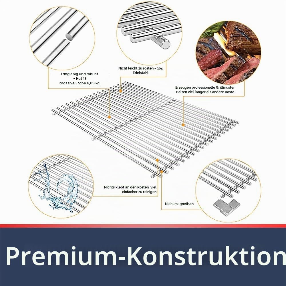 GFTIME 49,5 x 33cm 7528 Grillrost Edelstahl für Weber Genesis E-310/320/330, S-310/320/330 (2007-201